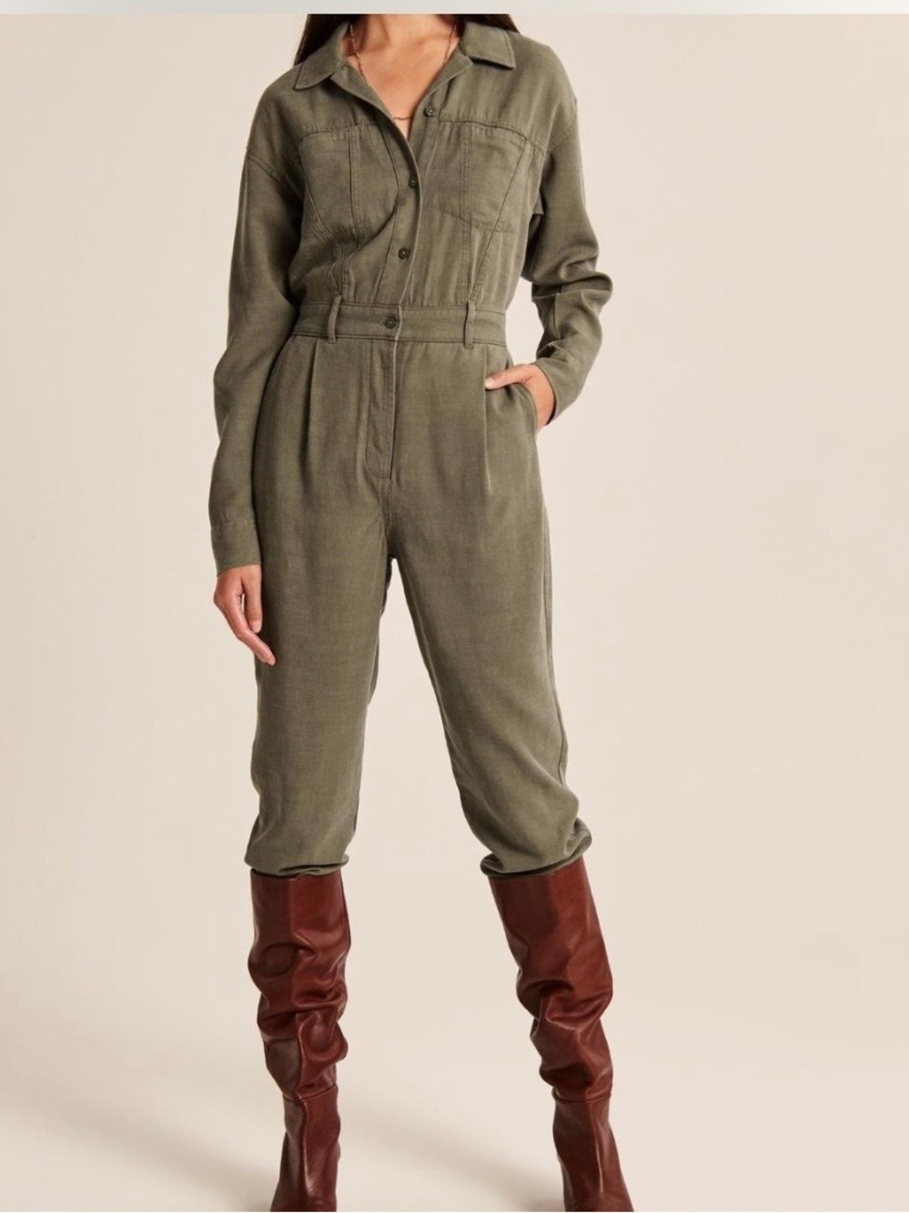 Abercrombie & Fitch $136 Olive Long Sleeve Utility Jumpsuit